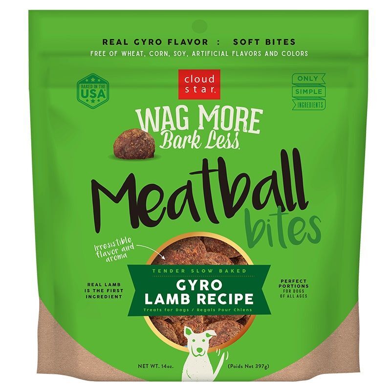 Cloud Star Wag More Bark Less Grain Free Meatball Bites: Gyro Lamb Recipe, 14-Oz