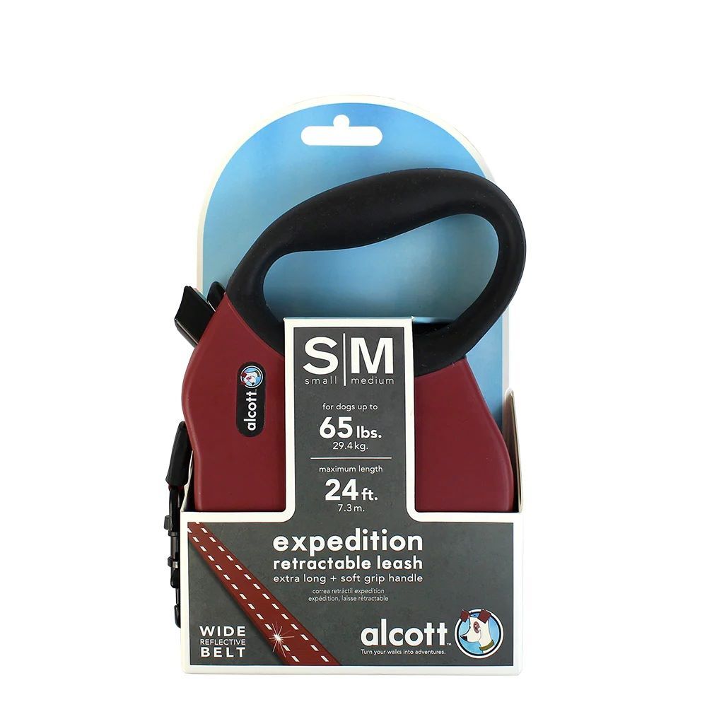 Alcott Small/Medium Red Expedition Retractable Leash, 24-Ft