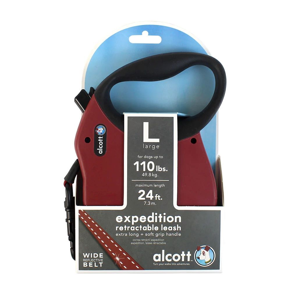 Alcott Large Red Expedition Retractable Leash, 24-Ft