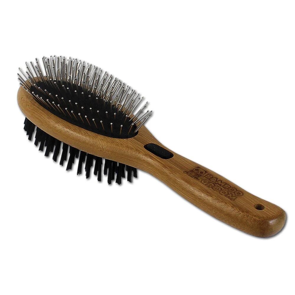 Bamboo Groom Large Combo Brush with Bristles & Stainless Steel Pins