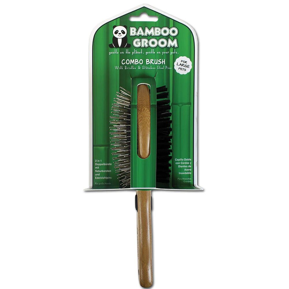 Bamboo Groom Large Combo Brush with Bristles & Stainless Steel Pins