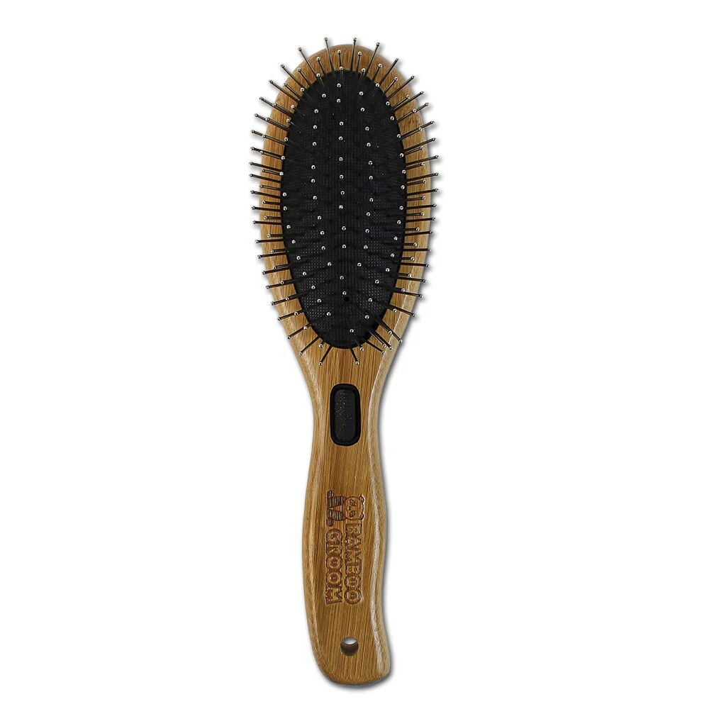 Bamboo Groom Large Combo Brush with Bristles & Stainless Steel Pins