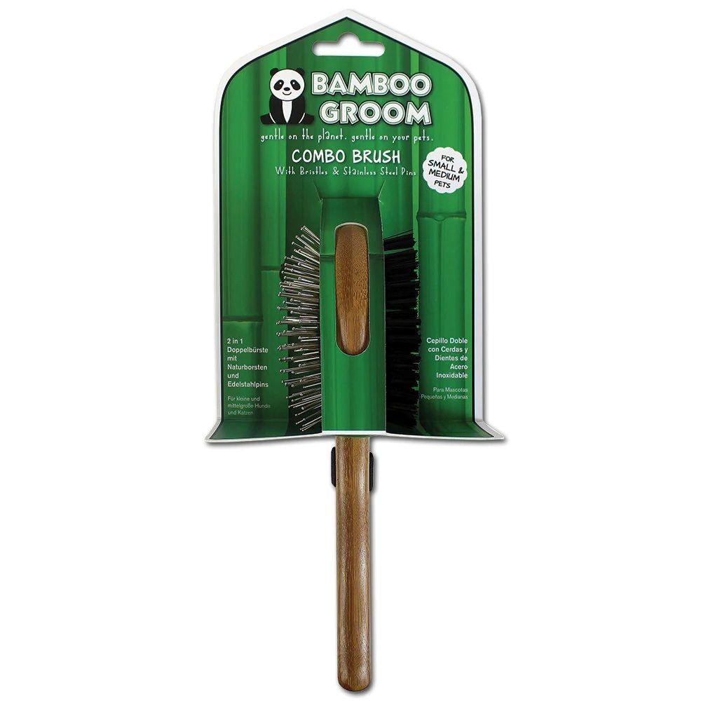 Bamboo Groom Small/Medium Combo Brush With Bristles & Stainless Steel Pins