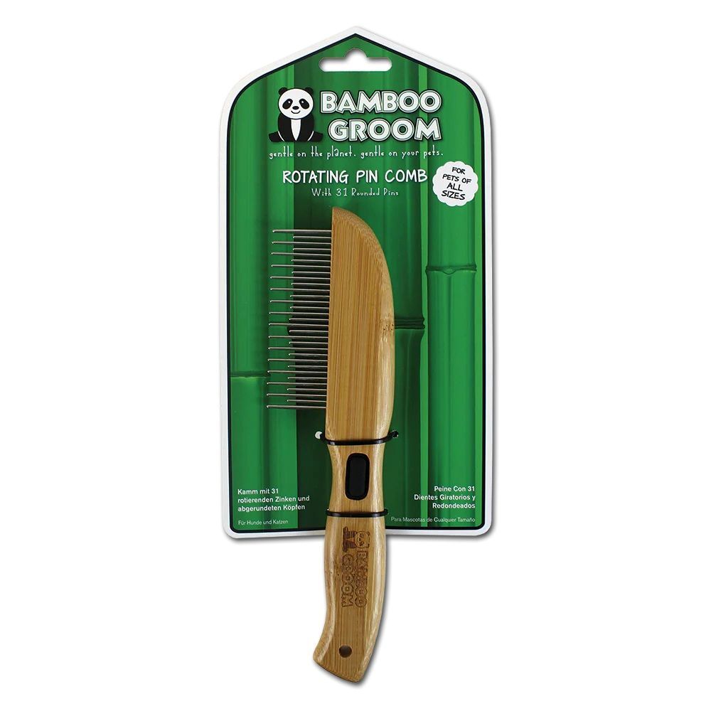 Bamboo Groom Rotating Pin Comb With 31 Rounded Pins