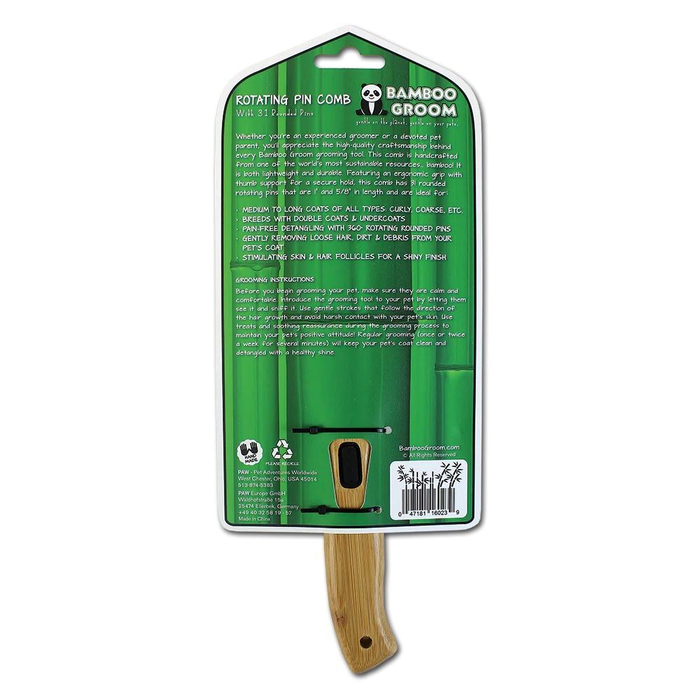 Bamboo Groom Rotating Pin Comb With 31 Rounded Pins