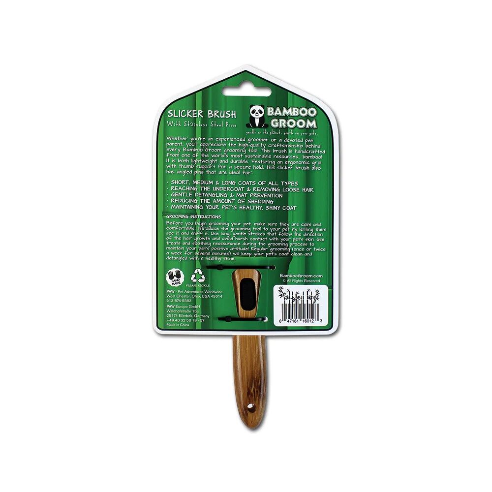 Bamboo Groom Slicker Brush With Stainless Steel Pins, Large