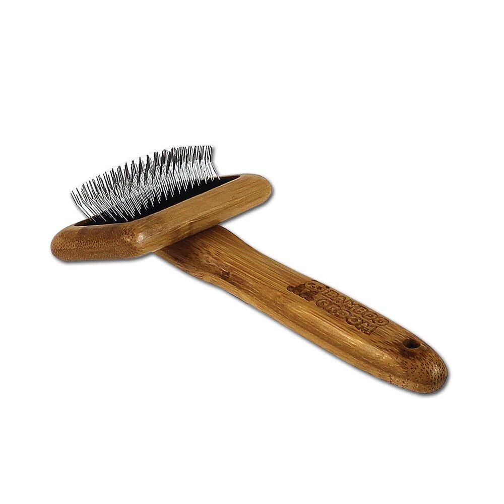 Bamboo Groom Small Slicker Brush With Stainless Steel Pins