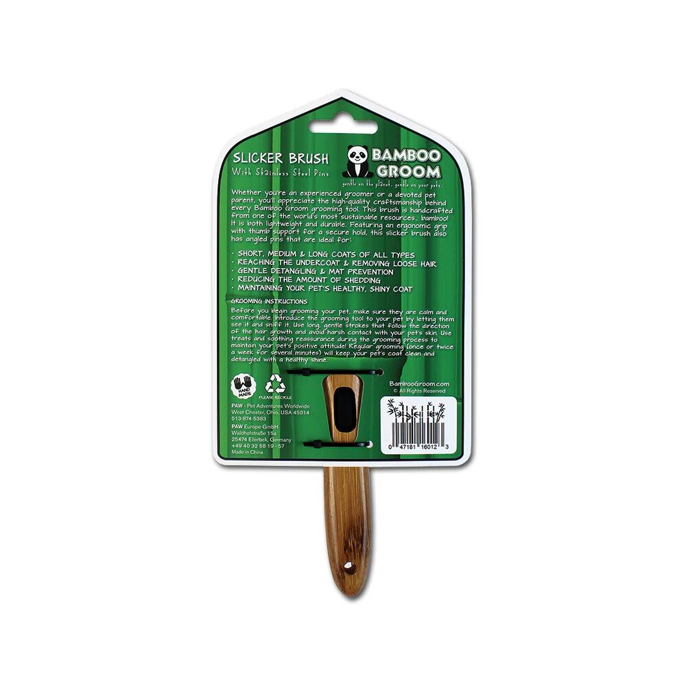 Bamboo Groom Small Slicker Brush With Stainless Steel Pins