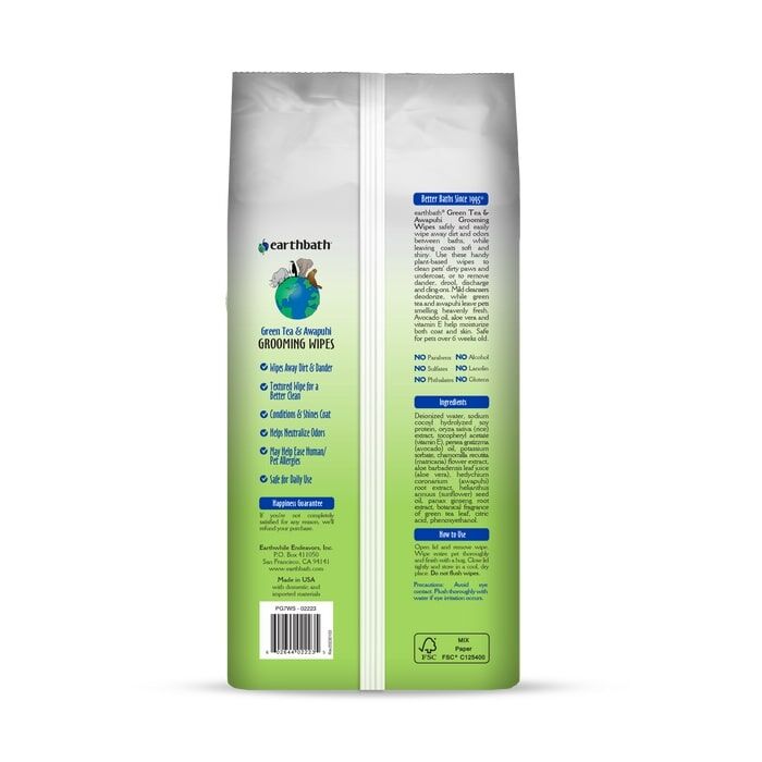 Earthbath Green Tea & Awapuhi Grooming Wipes, 100-Ct