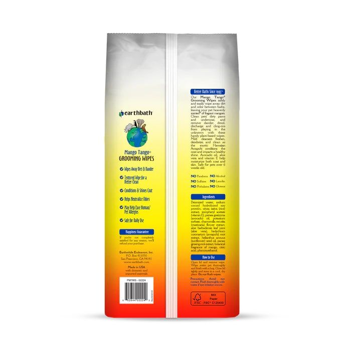 Earthbath Mango Tango Plant-Based Grooming Wipes, 100-Ct