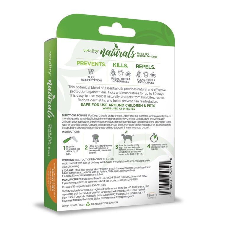 Vetality Naturals Flea & Tick Topicals For Dogs 16-Lb To 40-Lb
