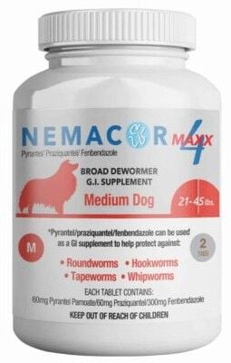 Nemacor Maxx 4 Flavored Dog Dewormer Tablets For 21-Lb To 45-Lb Dogs, 2-Ct