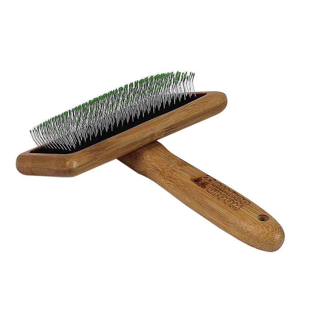 Bamboo Groom Large Soft Slicker Brush With Stainless Steel Pins & Comfort Tips