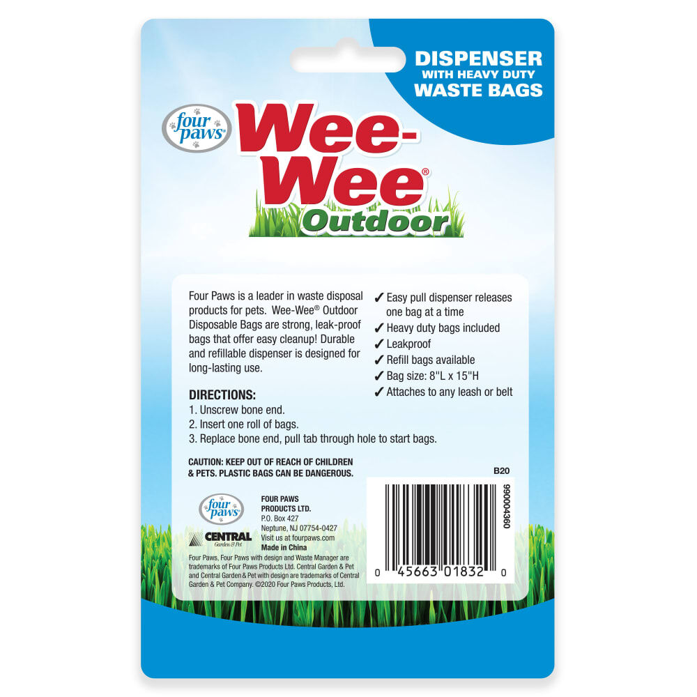 Four Paws Wee-Wee Outdoor Bone Shape Dispenser With Heavy Duty Waste Bags, 30-Ct