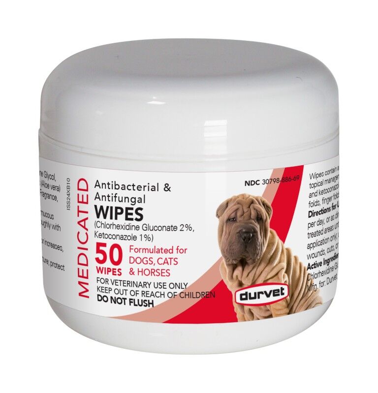 Durvet Medicated Antibacterial and Antifungal Wipes, 50-Ct