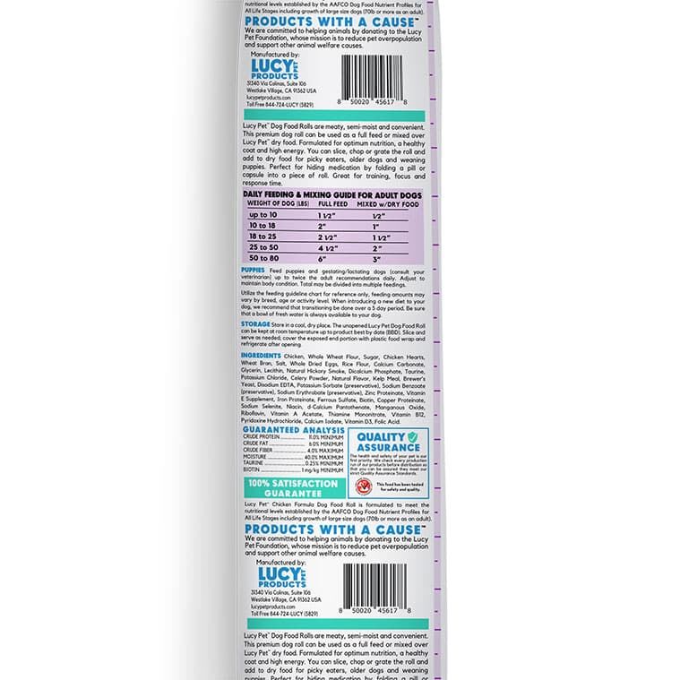 Lucy Pet Original Recipe Chicken Formula Dog Food Roll, 2.5-Lb