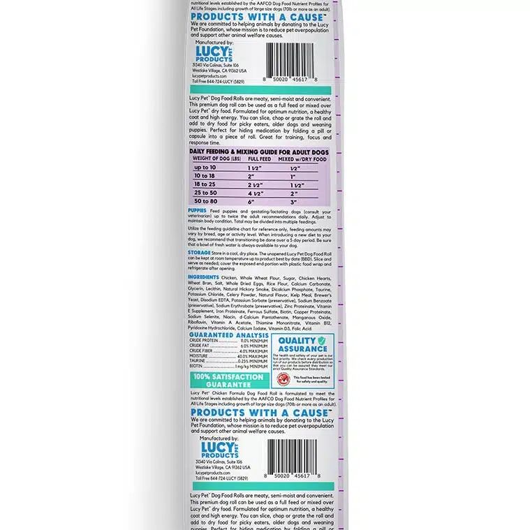 Lucy Pet Original Recipe Chicken Formula Dog Food Roll, 4-Lb