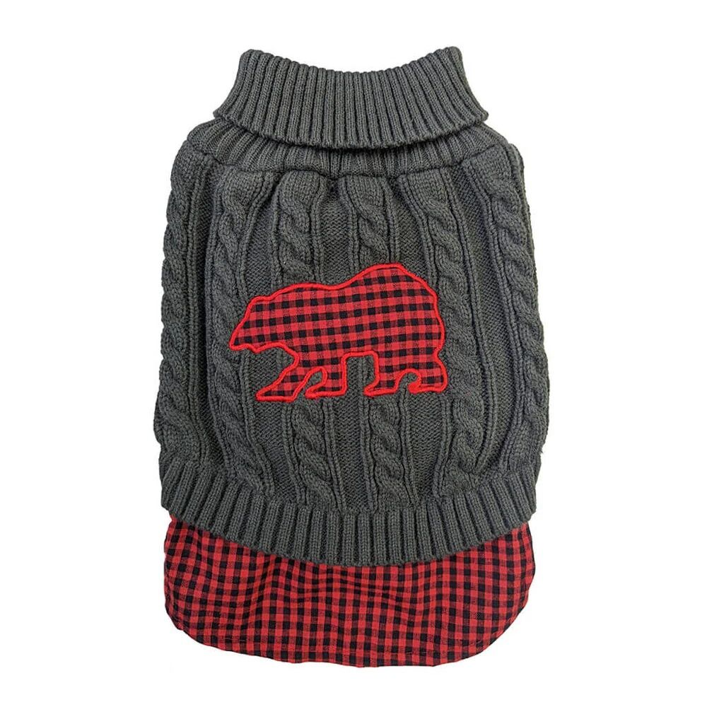 Ethical Pet Fashion Pet Medium Gray Untucked Plaid Sweater