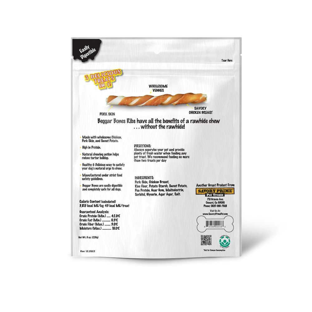 Beggar Bones 3 in 1 Twist Sticks Chicken, Vegetables, Pork Skin, 20-Ct