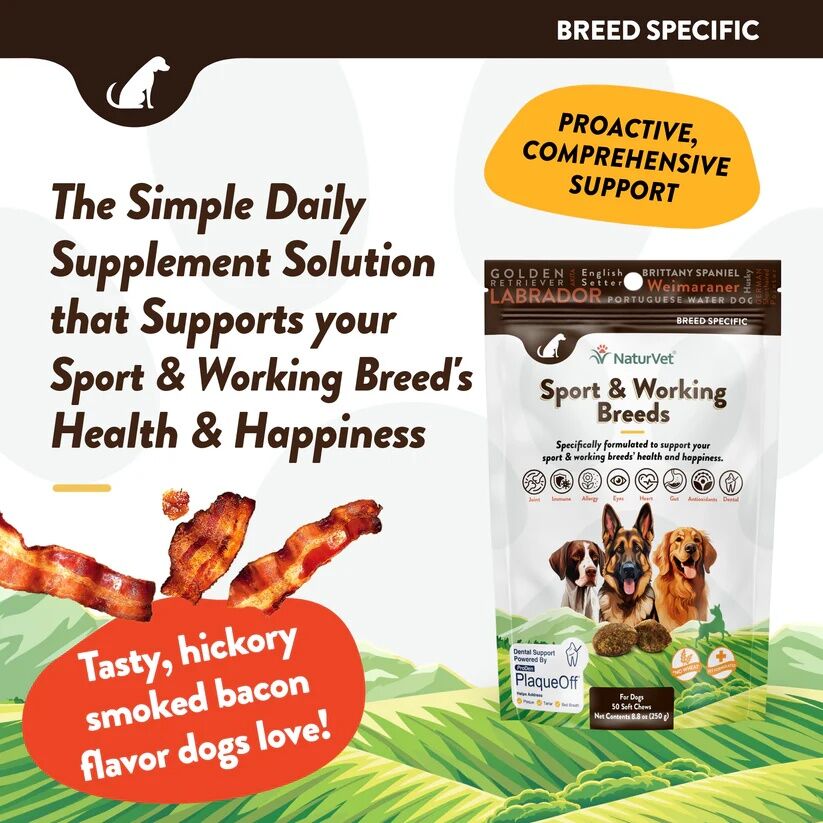 NaturVet Breed Specific Sport & Working Breed Dogs Soft Chews, 50-Ct