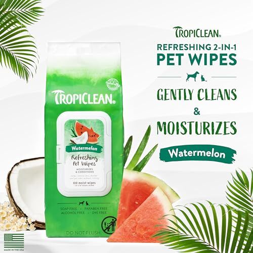 TropiClean Watermelon 2-in-1 Wipes, 100-Ct