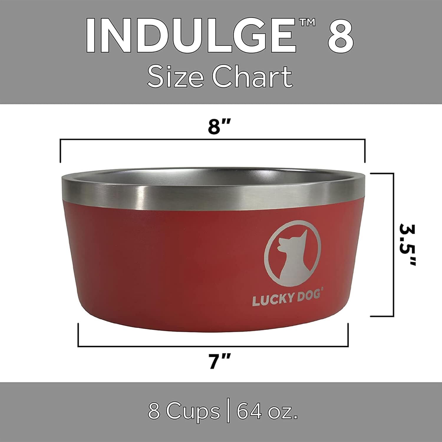 Lucky Dog Indulge 8 Black Double Wall Stainless Steel Dog Bowl, 64-Oz