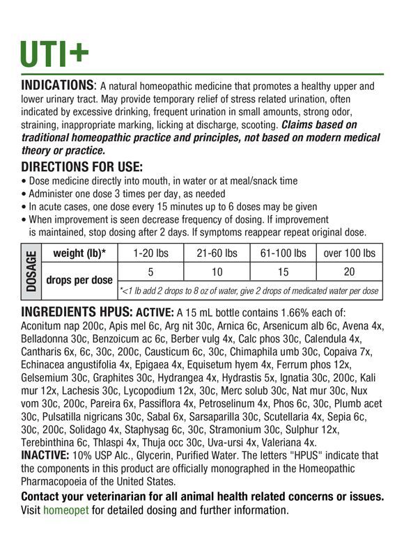 HomeoPet UTI+ Urinary Tract Infection, 15-mL