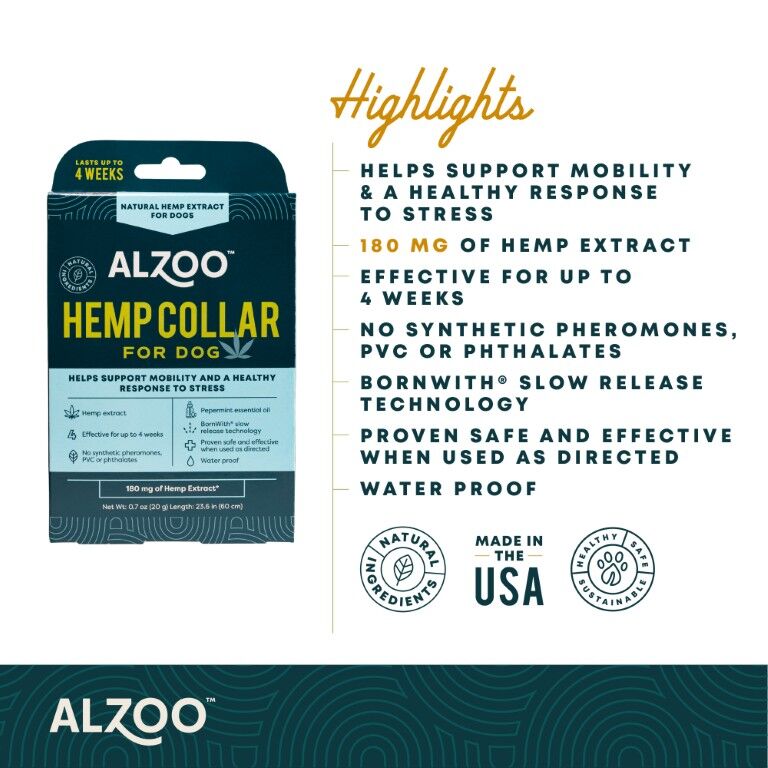 ALZOO Plant-Based Hemp Premium (Mobility + Calming) Collar For Dogs