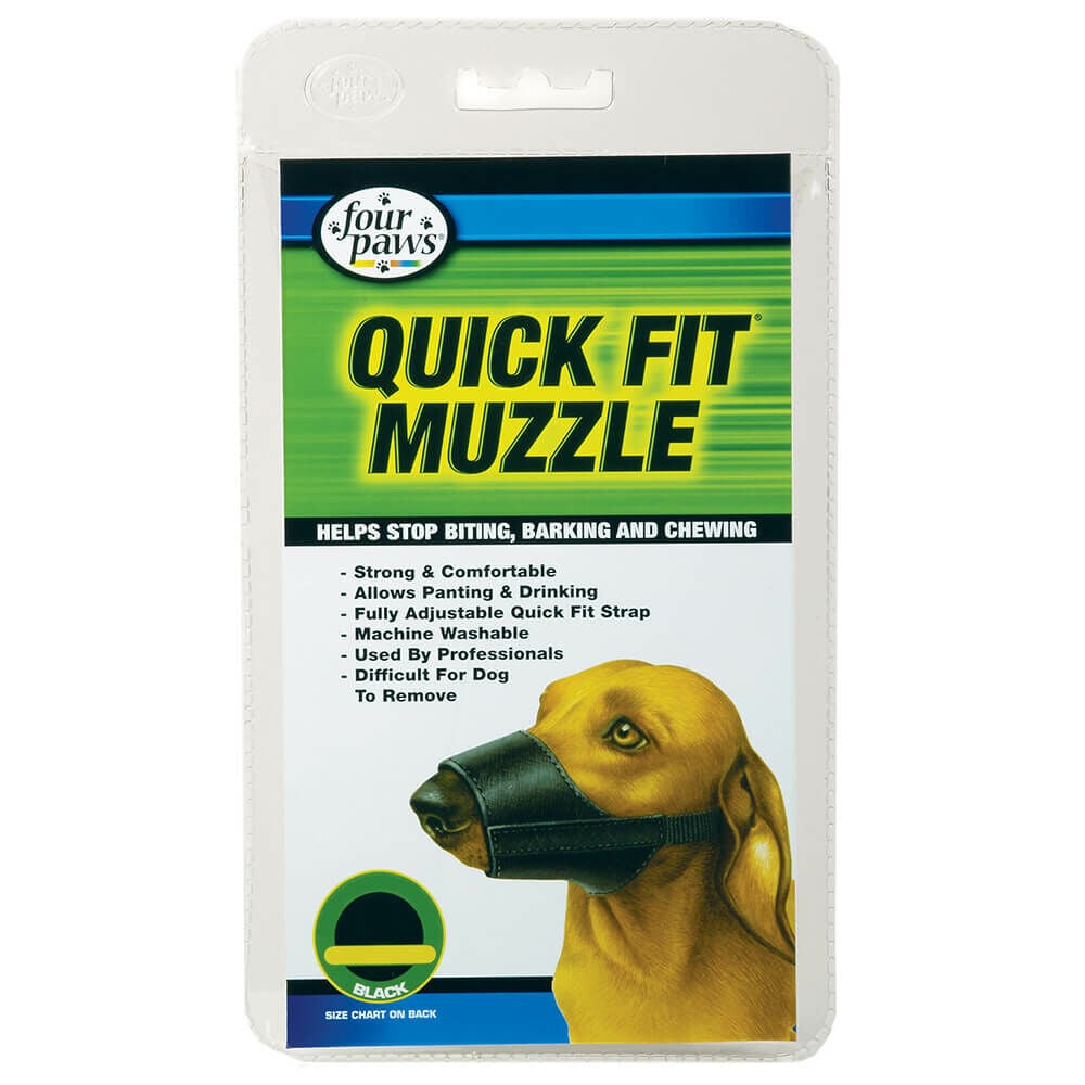 Four Paws Quick-Fit Muzzle, 3, M Breed, Buckle Fastening, Nylon Mesh, Black