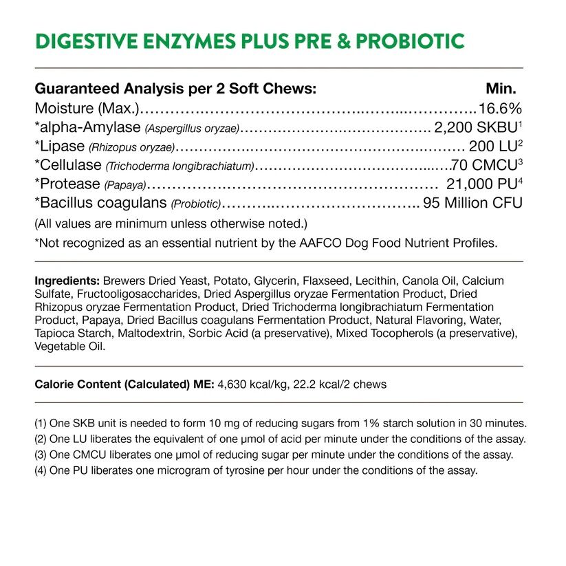 NaturVet Digestive Enzymes Soft Chews With Prebiotics & Probiotics, 70-Ct