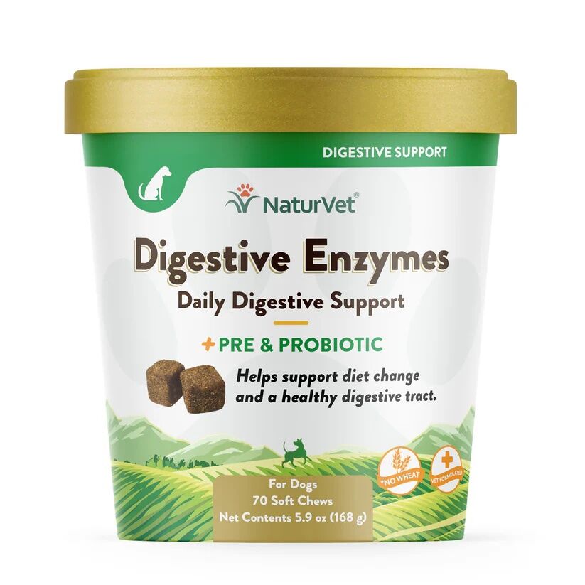 NaturVet Digestive Enzymes Soft Chews With Prebiotics & Probiotics, 70-Ct