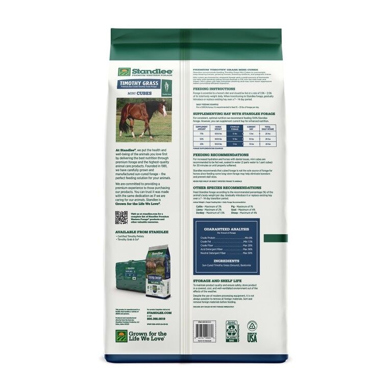 Standlee Premium Western Forage Timothy Grass Hay Mini Cubes, 40-Lb