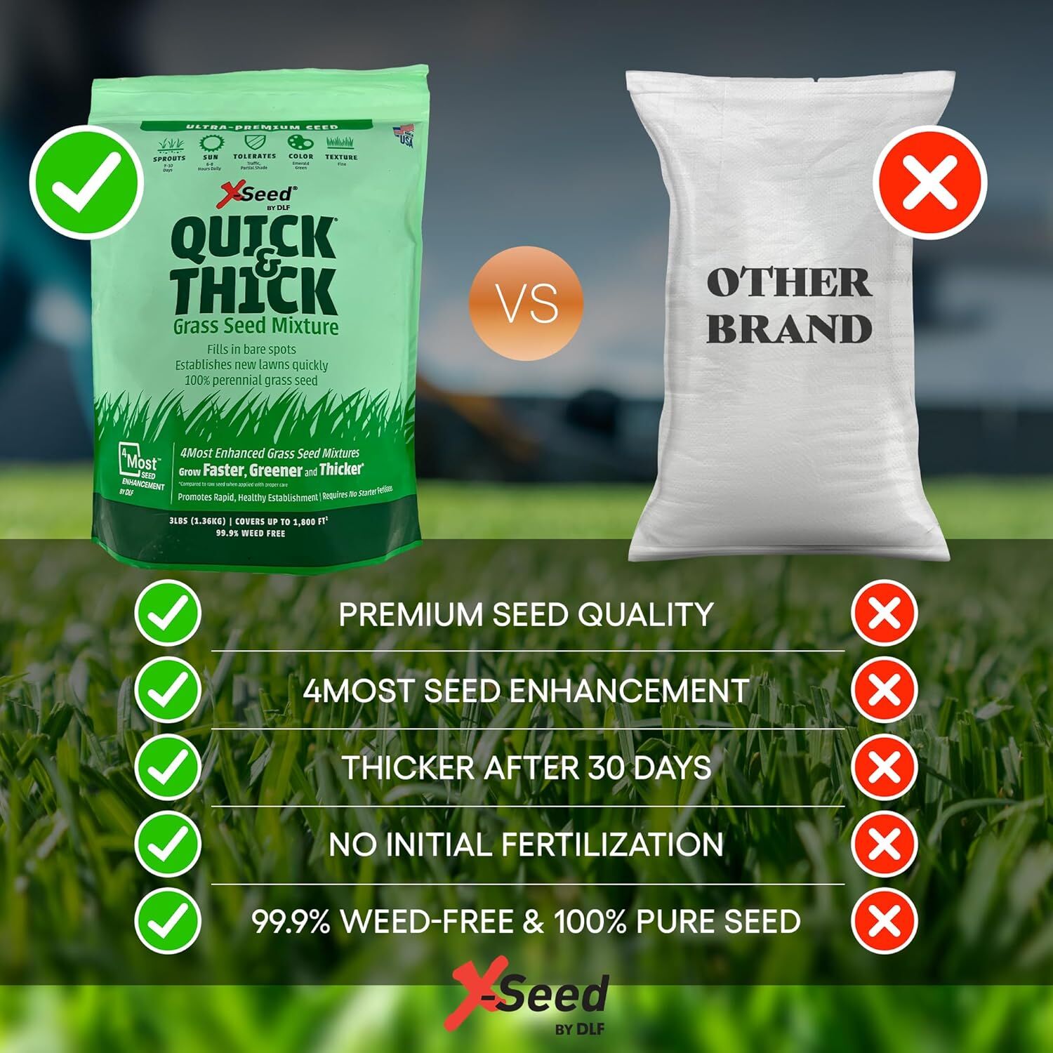 X-Seed Ultra Premium Quick & Thick Grass Seed Mixture, 3-Lb