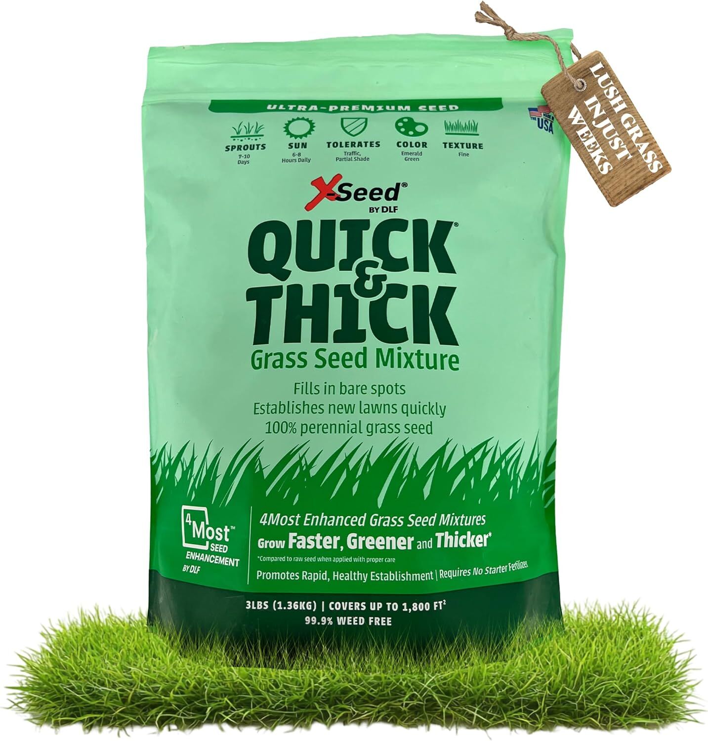 X-Seed Ultra Premium Quick & Thick Grass Seed Mixture, 3-Lb