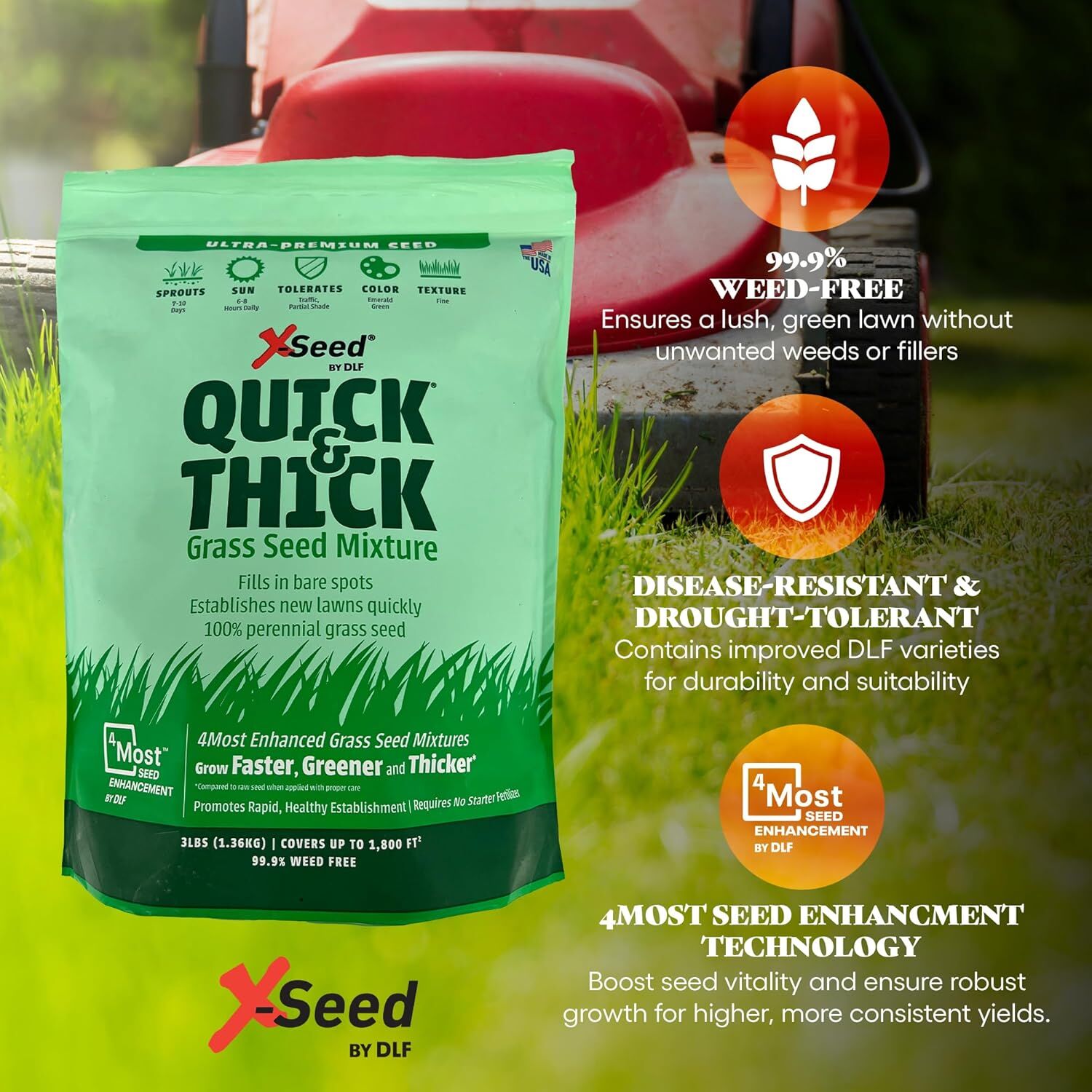 X-Seed Ultra Premium Quick & Thick Grass Seed Mixture, 3-Lb