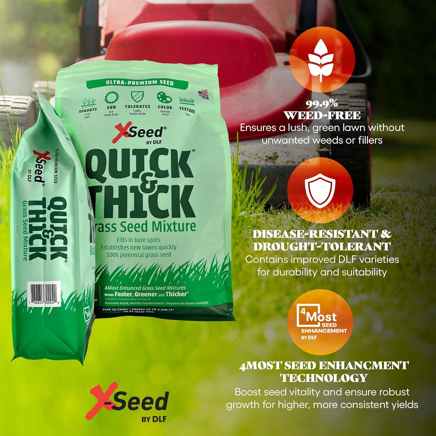 X-Seed Ultra Premium Quick & Thick Grass Seed Mixture, 7-Lb