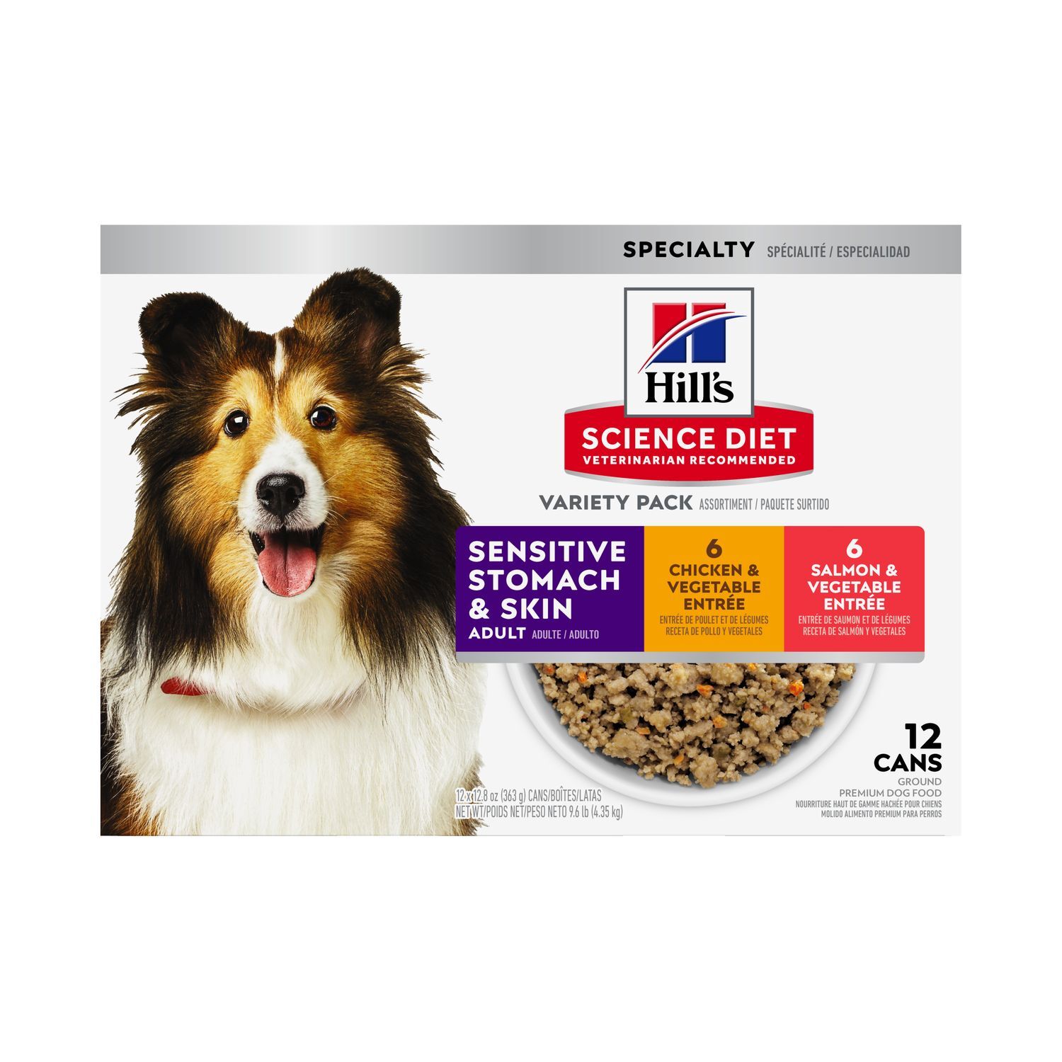 Hill's Science Diet Sensitive Stomach & Skin Canned Dog Food Variety Pack, 12.8-Oz, 12-Pk