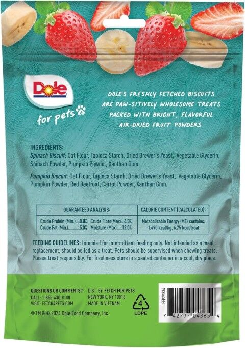 Dole For Pets Freshly Fetched Banana & Strawberry Dog Biscuits, 7-Oz