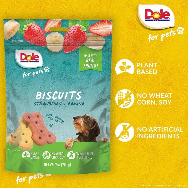 Dole For Pets Freshly Fetched Banana & Strawberry Dog Biscuits, 7-Oz