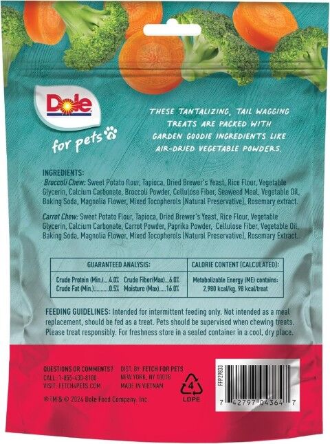 Dole For Pets Freshly Fetched Broccoli & Carrot Dog Chews, 7-Oz