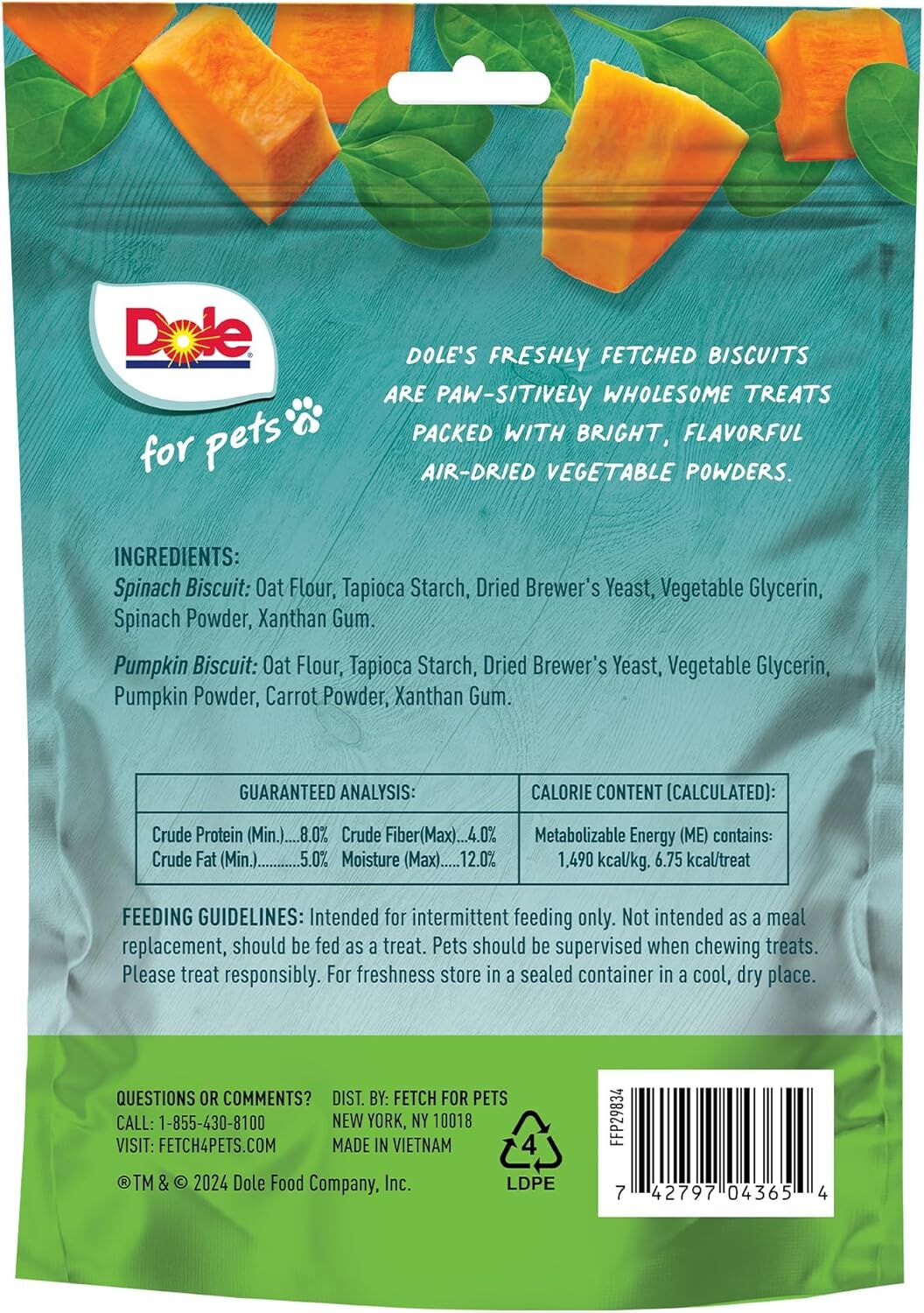 Dole For Pets Freshly Fetched Spinach & Pumpkin Dog Biscuits, 7-Oz