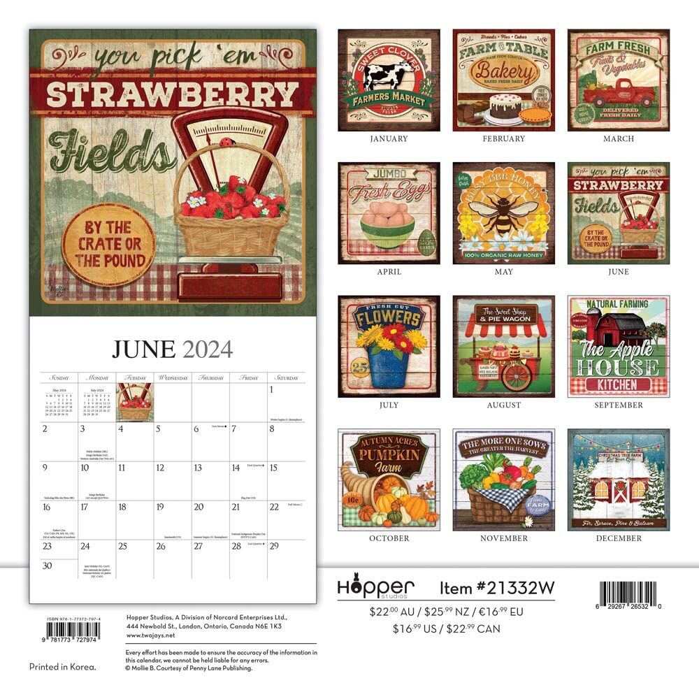 Brown Trout Publisher 2024 Farmer's Market Monthly Square Wall Calendar, 12-In x 24-In