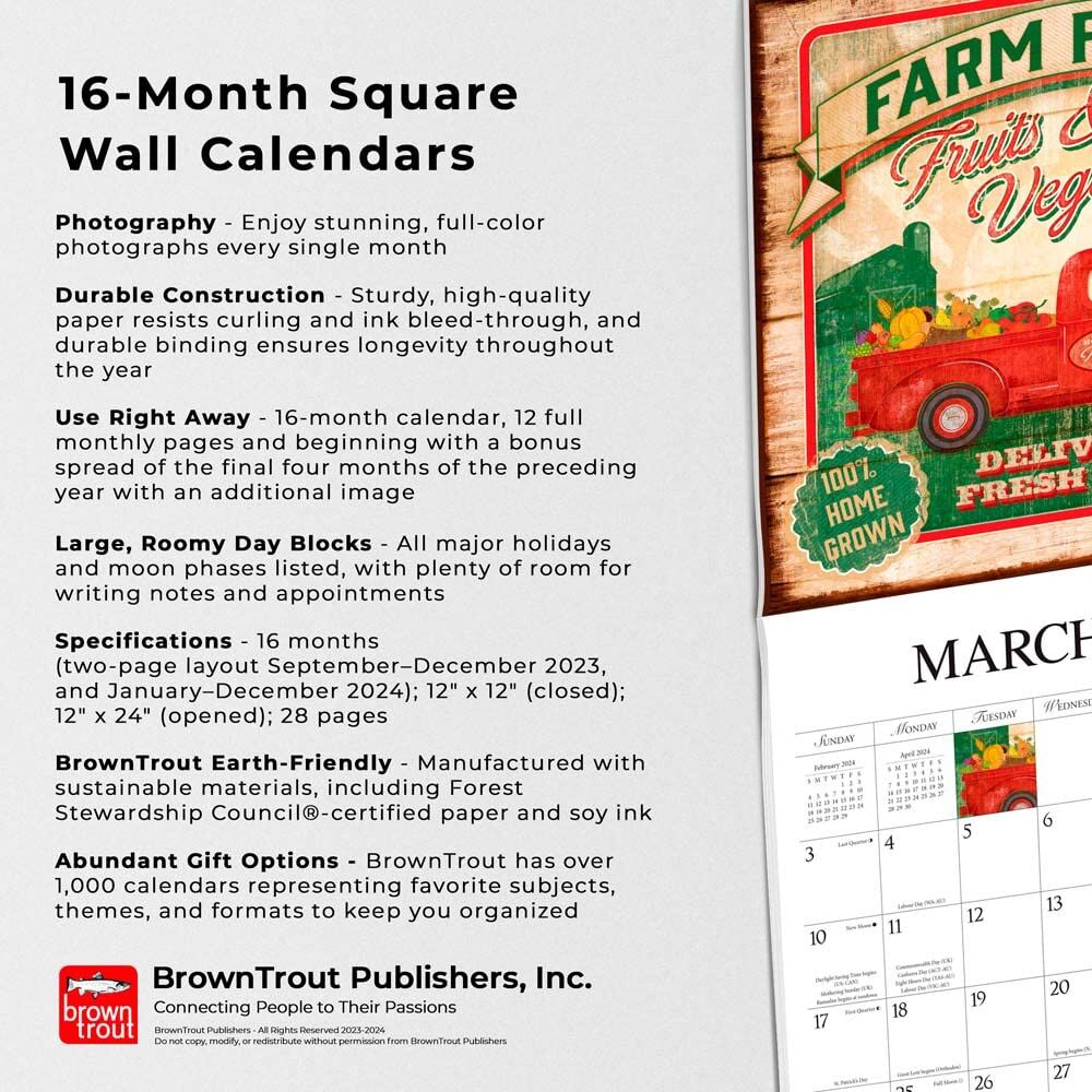 Brown Trout Publisher 2024 Farmer's Market Monthly Square Wall Calendar, 12-In x 24-In