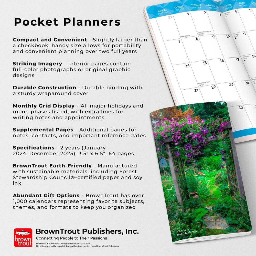 Brown Trout Publisher 2024-2025 In the Garden Monthly Pocket Planner Calendar, 3.5-In x 6.5-In