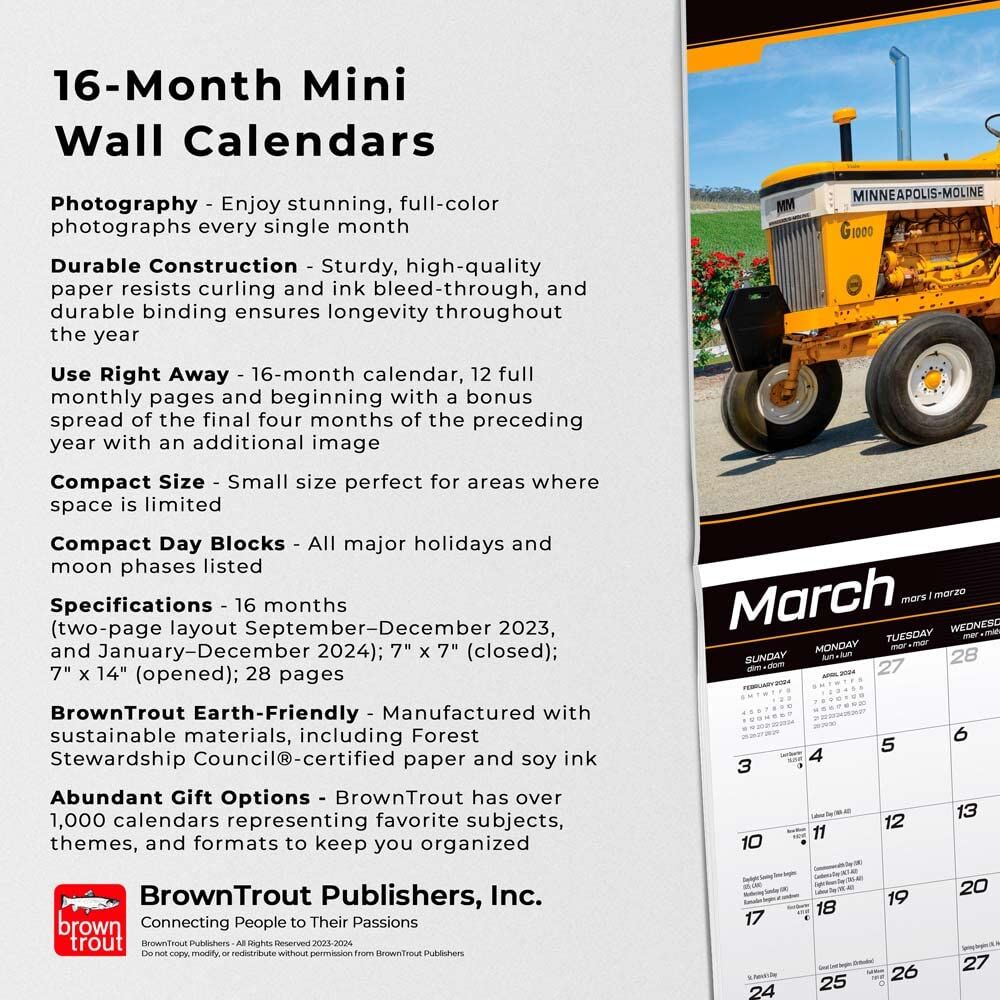 Brown Trout Publisher 2024 Tractors Monthly Mini Wall Calendar, 7-In x 14-In
