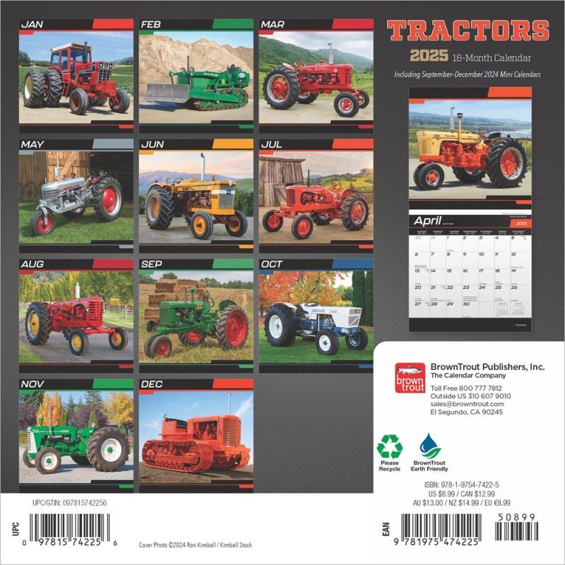 Brown Trout Publisher 2025 Tractors Monthly Mini Wall Calendar, 7-In x 14-In