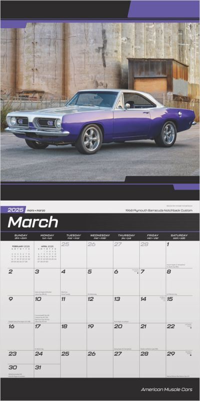 Brown Trout Publisher 2025 American Muscle Cars Official Monthly Square Wall Calendar, 12-In x 24-In