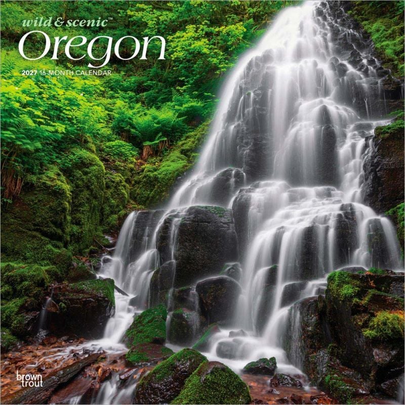 Brown Trout Publishers Oregon Wild & Scenic 2027 Monthly Square Wall Calendar, 12 in. x 24 in.