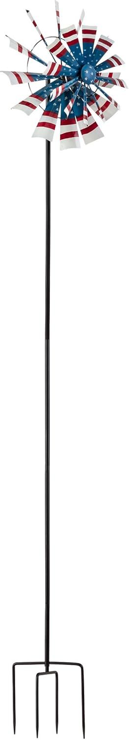 Alpine Metal Patriotic Dual Kinetic Wind Spinner Garden Stake, 75-In
