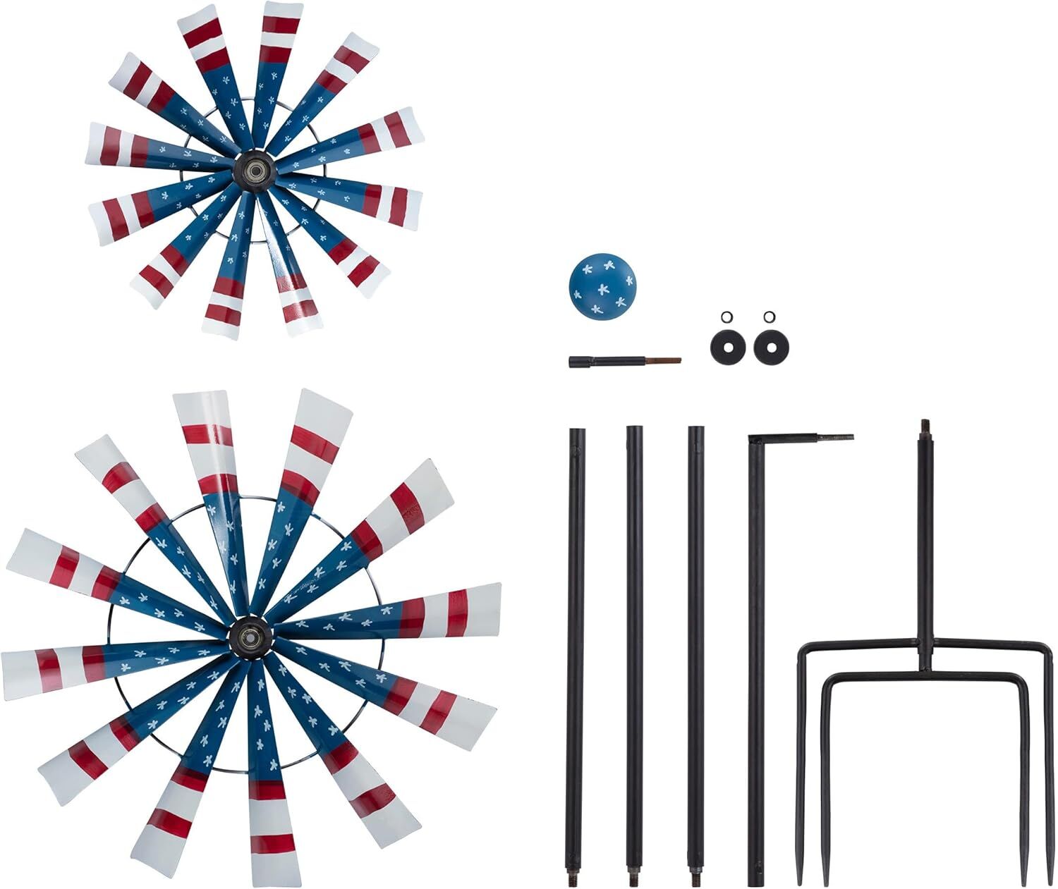 Alpine Metal Patriotic Dual Kinetic Wind Spinner Garden Stake, 75-In